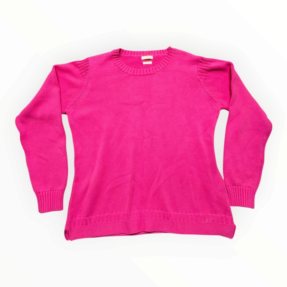 Munrospun Womens XL Hot Pink 100% Cotton Crewneck Knit Sweater Fuchsia Pullover
